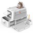 HEGGCOOE Enclosed Stainless Steel Cat Litter Box with Lid，XL Large Metal Cat Box with Drawer for Big Cats,Top Exit Kitty Litter Box Includes Scoop, Filter Pedal,Odor Control, Easy Cleaning