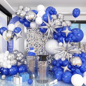  HILAVO Blue White Silver Balloon Arch Kit with Explosion Star 4D Silver Foil Balloons Royal Blue Metallic Silver White Balloon Garland for Blue 2025 Graduation Decoration Birthday Baby Shower Party : Toys & Games