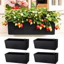 LaLaGreen Wall Hanging Planter Outdoor (4 Pack, 20 Inch) Wall Mounted Self Watering System Window Boxes with Bracket, Black Rectangular Plant Pot Flower Box Container Indoor Modern Herb Kitchen Decor