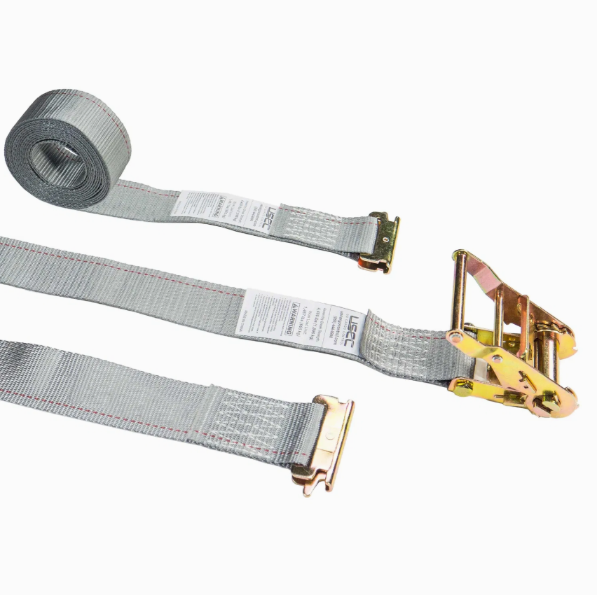 E Track Ratchet Strap with Spring E Fittings and Wire Hooks - 2 Inch X 12 Foot Yellow E Track Strap - Easily Secure Cargo in A Van, Truck, Or Trailer