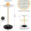 Round Side Table, Small Drink Table for Small Spaces, Modern Accent End Table with Metal Leg for Living Room, Bedroom, Corners, and Office (Marble)
