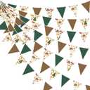 32Ft Camping Party Decorations Green Brown Camper Triangle Flag Fabric Banner Pennant Garland Streamers for Camping Birthday Glamping Baby Shower Campfire Adventure Woodland Travel Party Decor
