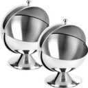 Peohud 2 Pack Stainless Steel Sugar Bowl with Roll Top, Sugar Cube Holder, Candy Jar Cookies Mints Holder Bowl for Home Kitchen, Office, Parties