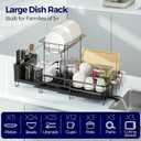 Large Dish Drying Rack, Expandable Dish Rack for Kitchen Counter, Dish Drainer with Drainboard Set, Multifunctional Dishrack with Utensil & Cup Holder, 13.4"-28.7" L x 11.8" W x 9.3" H, Black