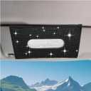 Bling Car Sun Visor Tissue Box Holder, PU Leather Auto Paper Towel Cover, Glitter Crystal Rhinestone Napkin Holder, Car Decoration Accessories for Women (Black)