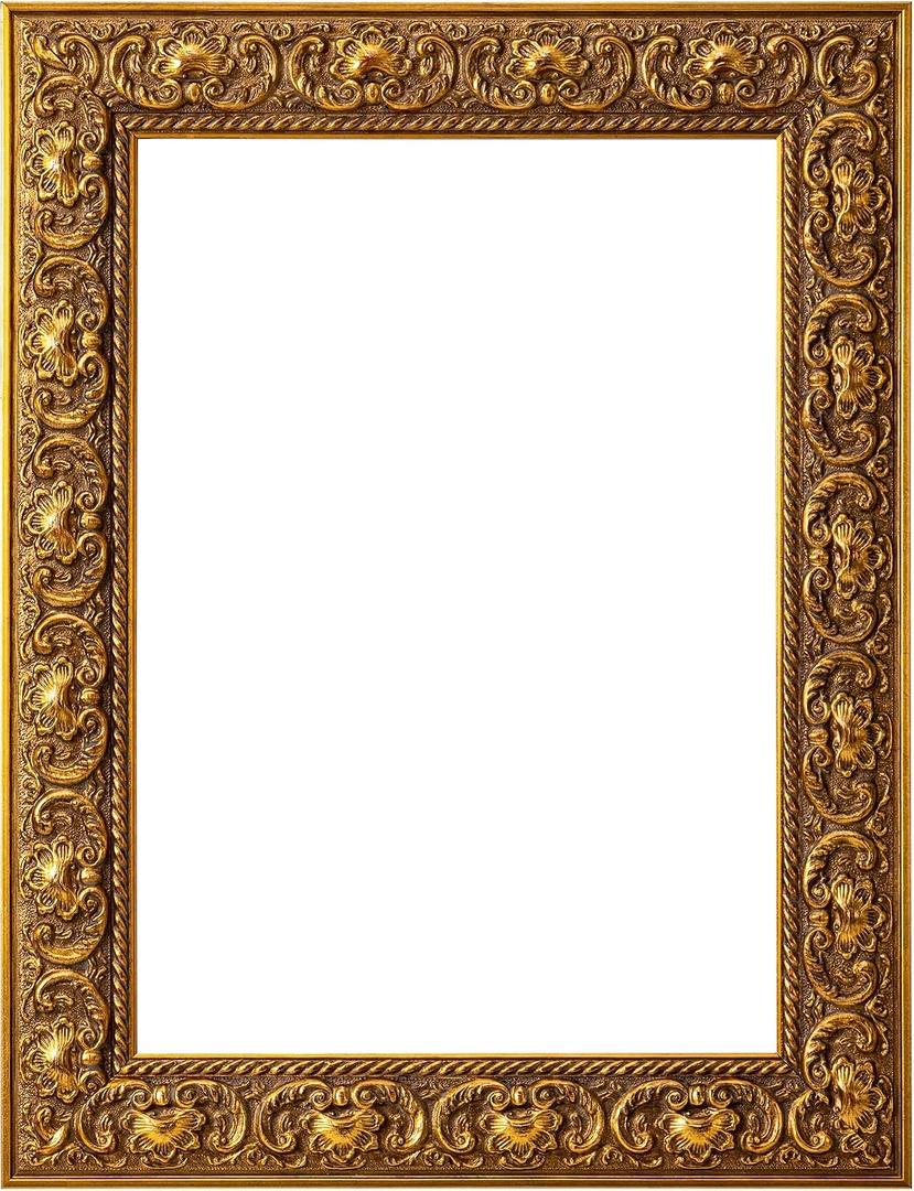 ArtXO 12x16 Picture Frame Wooden, Display Pictures 8.5x11 with Mat or 12x16 Without Mat, Wall Hanging Photo Frame, Vintage Poster Frame Gold