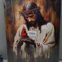 Jesus and Cardinal Canvas Wall Art Jesus with Cardinalis Painting Decor Picture Christian God Red Birds Posters Prints for Dining Living Prayer Room Kitchen Church Wall Bedroom Decoration (24"L x 16"W)