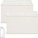 Rectangle Lamp Shades Set of 2, 16"L x 8"W x 10"H Large Beige Lampshades for Table Lamps Floor Lamps, Natural Linen Lamp Shade Replacement, Spider, Harp Holders Included, Easy Assembly Required