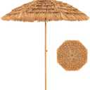 Aoxun 7.5 FT Thatched Tiki Umbrella with Tilt, Patio Beach Umbrella for Outdoor Tiki Bar, Tropical Palapa, Backyard, Poolside, Garden, Hawaiian Style (Straw)