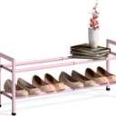 Bumusty 2-Tier Expandable Shoe Rack for Closet, 18-33 Adjustable Shoe Rack for Small Space, Small Shoe Organizer for Front Door, Sturdy Metal, Pink