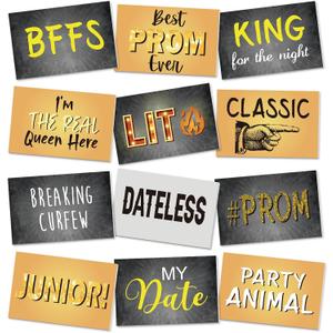 12 Pcs/24 Design Black Gold Prom Photo Booth Props Graduation Prom Night Backdrop Background Decor Double Sided for 80s Party Decor Dance 2026 Grad Party Supply Send Off PVC Congrat Grad Photo Booth