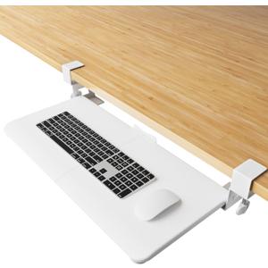 Large Keyboard Tray Under Desk Pull Out with Extra Sturdy C Clamp Mount System, 26'' (30'' including Clamps) x 11 Inch Steady Slide-Out Platform Computer Drawer for Typing (White)