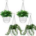 Meanplan 4 Pcs Self Watering Hanging Planter Indoor 6.5 Inch Hanging Baskets for Plants Outdoor Plastic Flower Pot with 3 Hooks Chains Drainage Holes for Garden Home, Medium Size(Clear)