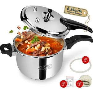 Premium Stainless Steel Pressure Cooker 6 quart | 8 Safety Features & Quick Cooking | stovetop pressure cookers;instant pot pressure cooker;olla de presion pressure cooker Stainless Steel 6+qt