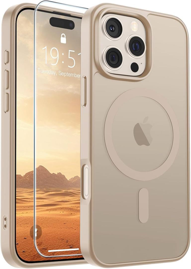 SUPFINE Magnetic for iPhone 16 Pro Case(Compatible with MagSafe)(Military Grade Drop Protection) Slim Translucent Matte Shockproof with Anti-Fingerprint Phone Case,Desert Gold