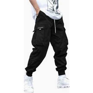 Mens Cargo Joggers Pants Elastic Waist Drawstring Baggy Sweatpants Techwear Pants for Men (Large, Black)