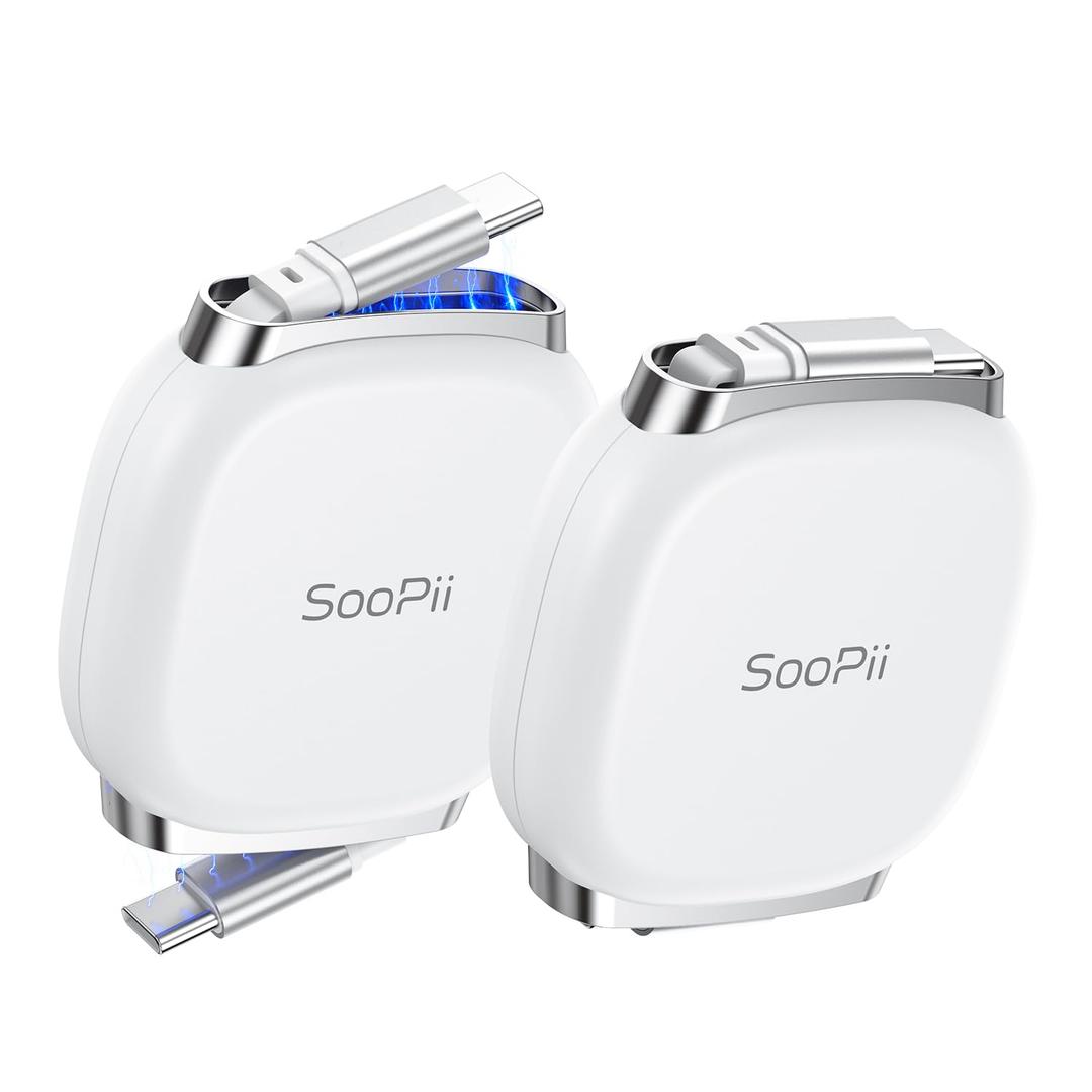 SOOPII USB C to USB C Cable, 240W Retractable USB C Fast Charging Cable with Mag Snap Storage, 5-Stage Length Preset Type C Cable for lPhone 16/15 Pro Max, Galaxy S25/24 White (2Pack 3.3FT)