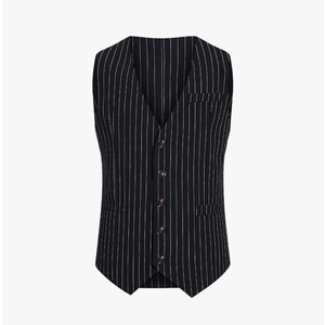 No Brand Men's Striped Casual Business Vests Lightweight Waistcoat Slim Fit Suit Vest Single Breasted Formal Blazer Jackets 2XL