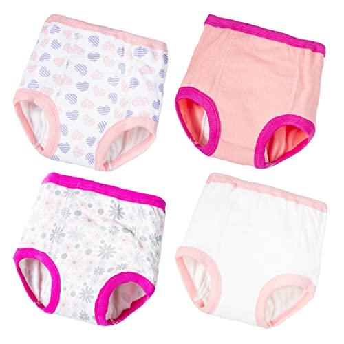 Joyo roy 4Pcs Potty Training Underwear for Girls 100% Cotton Soft Super Absorption Padded Thickness Kid Confident Toilet Training Pants Waterproof 5t Girls Underwear Pee Pants with Potty Sticker Chart