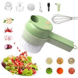 AXEDAES 4 in 1 Multi-Functional Portable Electric Vegetable Cutter Set, Wireless Vegetable Processor for Garlic, Peppers, Onions, Celery, Ginger, Meat, With Brush, Comes with Egg & Cream Beater.