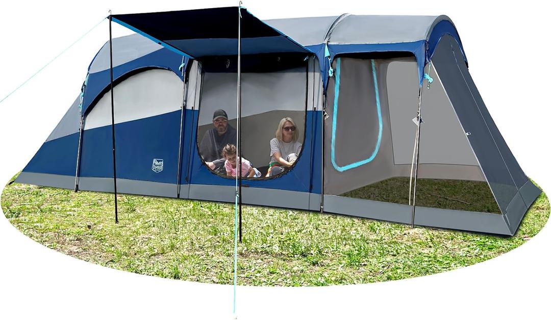 TIMBER RIDGE 8 Person Family Camping Tent with Screen Room, Double Layer Waterproof Weather Resistant Big Tunnel Tent with Rainfly Carry Bag, Large Family Tent for Outdoor Party 20ft x 8ft x 76in (Blue)