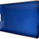 Navy Blue Serving Tray with Handles, Rectangular Decorative Tray for Coffee Table, Plastic Rectangular Tray for Ottoman, Living Room, Bathroom, Home Decor 15.7 x 10.2 x1.37
