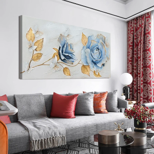 Canvas Wall Art Decor Wall Pictures For Living Room Blue Flowers Wall Art Decorations Large White Gold Wall Art Prints Canvas Art Wall Decor Art Work For Walls Bedroom Office Wall Decor 24" x 48