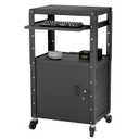 Mobile AV Cart with Cabinet, Rolling Computer Cart Height Adjustable Rolling Media Utility Cart with Extra Storage Space, 4 Outlets, Pullout Keyboard Tray Perfect for Home or Office Use