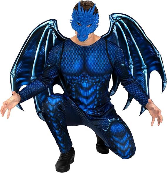 Morph Dragon Costume Adult (2 Colors),Mens Dragon Costume for Adults Jumpsuit Halloween Costumes for Men (Large, Blue)