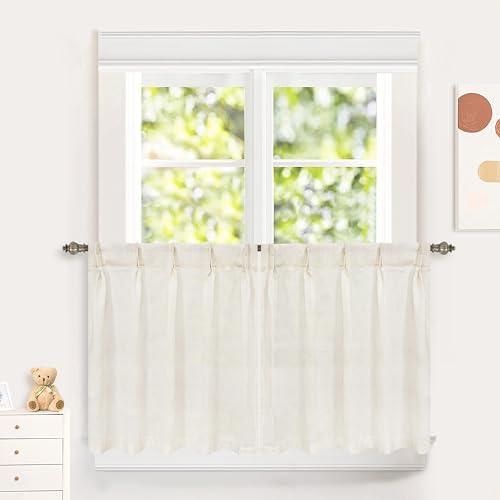 DriftAway Pinch Pleat Valance Kitchen Curtains Linen Textured Cafe Curtains for Small Window Bathroom Laundry Room 2 Panels Back Tabs Farmhouse Rustic 30 x 36 Inches Light Linen