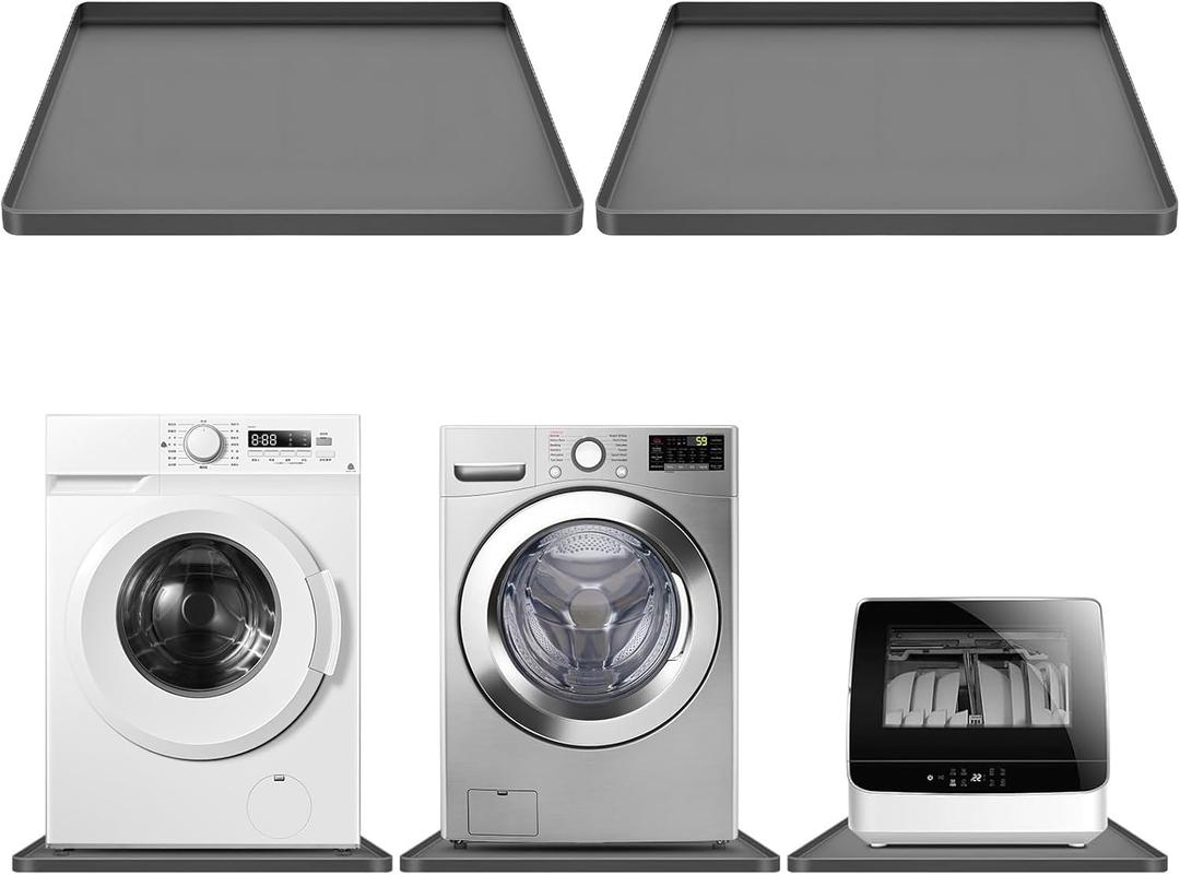 STARTWO 2 Pack Washing Machine Drip Pan Washer Drain Pan,27"L x 27"W Waterproof Non-Slip Shockproof Soft Silicone Mat with 2cm Raised Edge for Washing Machine Dryer & Floor Protection