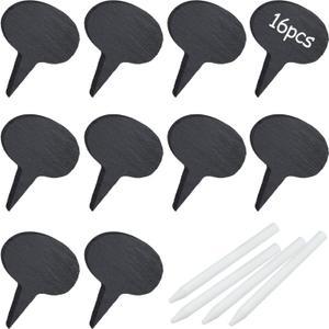 Outus 16 Pieces Cheese Markers for Charcuterie Board, Natural Black Slate Cheese Labels Oval Chalkboard Picks Name Tag Cupcake Toppers Erasable Markers for Food Dinner Wedding Birthday Buffet Parties