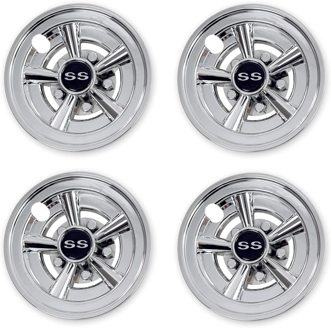 NOKINS Golf Cart SS Wheel Covers Hub Caps for Most Golf Carts 8 inch(Set of 4) (chrome - Silver)