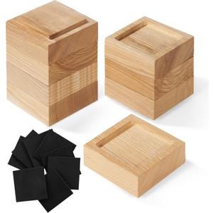 Bed Risers, Furniture Risers (Set of 8-Height 1") Can be Adjusted to 2'' 3''or 4'', Lifts Furniture Risers, Solid Natural Wood Risers, Non-Slip Recessed Hole (Square-Natural Color)
