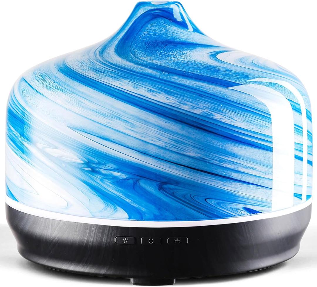 Porseme 500ml Glass Essential Oil Diffuser Aromatherapy Ultrasonic Cool Mist Humidifier 15-21 Running Hours Waterless Auto-Off Air Diffusers for Sleeping Yoga Office Working Spa and Rest (Blue Ink)
