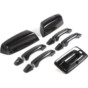 (Set of 7 Carbon Fiber Accessories) Door Handles, Top Half Mirror Covers, Tailgate Cover, (with Camera Hole) Compatible with Chevrolet Silverado GMC Sierra 1500 2500 3500 2014-2018