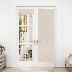 NICETOWN Linen French Door Curtains, Privacy Curtains for Window, Thermal Insulated Blackout Front Door Shade for Glass, 100% Blackout Tie Up Shades Covering, 26 X 72 Inches, Beige, 1 PC