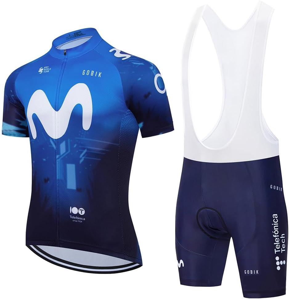 Cycling Jersey Men Set Bib Shorts Set Summer Mountain Bike Bicycle Suit Anti-UV Bicycle Team Racing Uniform Clothes (Blue, XXL)