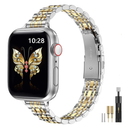MioHHR Slim Metal Band Compatible with Apple Watch Band 42mm(Series 11 10) 41mm(Series 9 8 7) 40mm(Series 6 5 4 SE3/2/1) 38mm(Series 3 2 1),Stainless Steel iWatch Bands for Women,Silver/Gold