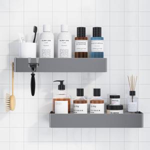 Kitsure Shower Caddy - 2 Pack Adhesive Shower Organizer, Rustproof Metal Shelves, No-Drill Bathroom Organizers and Storage, Silver Grey, XX-Large