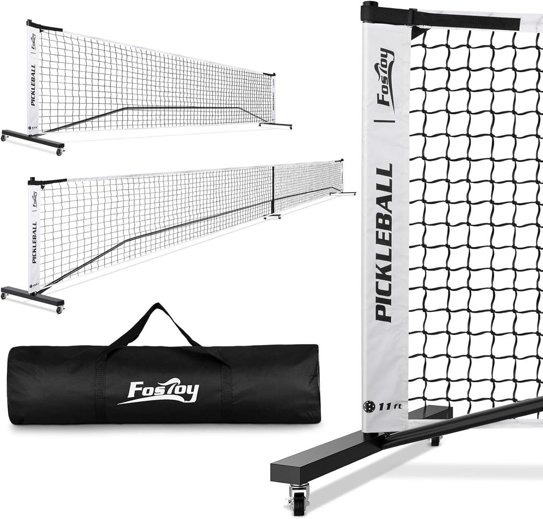 Portable Pickleball Net Set with Wheels, Regulation Size 22 FT & Half Court 11 FT, Steady Metal Frame Pickle Ball Net Set System with Carry Bag for Backyards, Driveways, and Garages