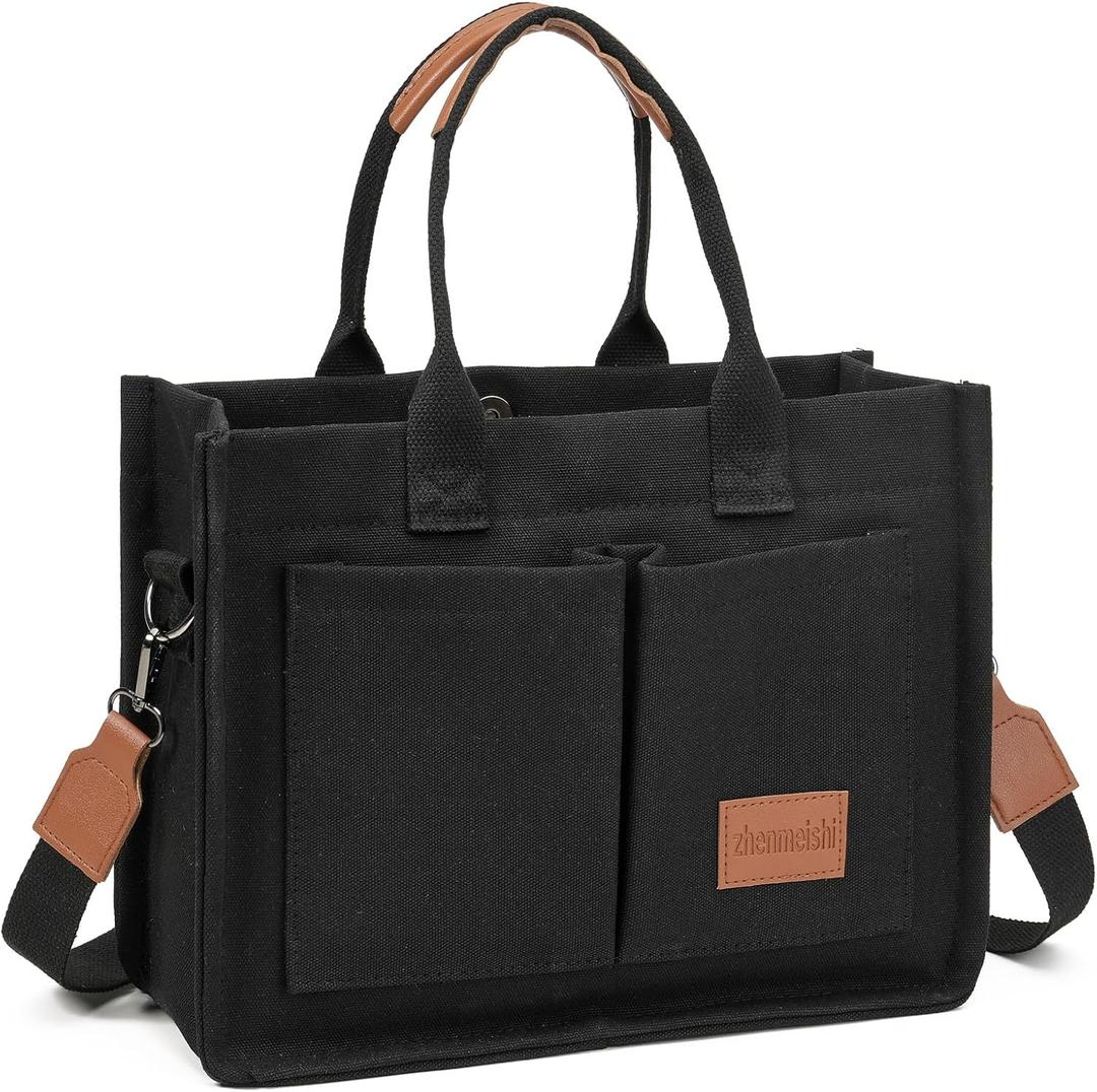 Small Tote Bags for Women Canvas Tote Bag with Zipper Satchel Crossbody Bag Work Travel Shoulder Handbags with Pockets