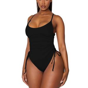 Viottiset Women's Ruched High Cut One Piece Swimsuit Tummy Control Bathing Suit Monokini, Large
