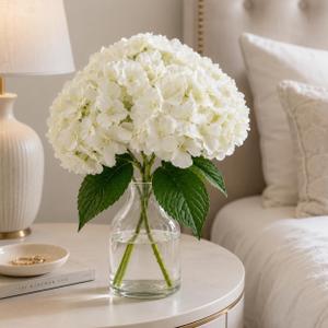 8Pcs White Hydrangea Artificial Flowers for Outdoor Planters