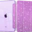 Sparkly Case for iPad Air 11'' (M3 2025/M2 2024) 6th Gen/iPad Air 10.9'' 2022 2020 Air 5th /4th Gen, Buit in Pencil Holder with Glitter Transparent Back Cover Auto Wake/Sleep, Sparkly-Purple
