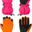 Cooraby 2 Pairs Kids Snow Ski Gloves Winter Waterproof Warm Gloves for Boys Girls Cold Weather Outdoor (3-6 Years, Orange, Hot Pink)
