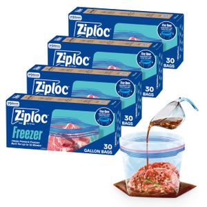 Ziploc Gallon Food Storage Freezer Bags, 120ct Total, Stand-Up Bottom, Easy to Fill, 30 Count, 1 Pack
