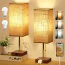 Table Lamp for Bedroom Set of 2, Bedside Lamps with 3 Color Temperatures Night Light, Lamp for Night Stands with AC Outlet and Square Shade, Pull Chain Small Desk Lamp for Living Room Home Decor