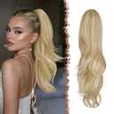 FESHFEN Drawstring Ponytail Extension, Natural Long Wavy Layered Synthetic Pony Tails Dirty Blonde Hair Extensions Hairpieces for Women, 20 inch