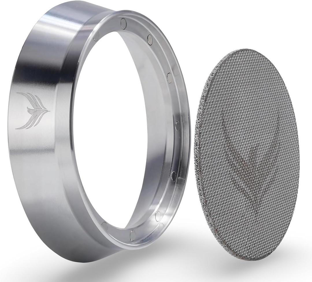 54mm Espresso Dosing Funnel and Puck Screen Set Magnetic Coffee Dosing Ring And Filter for Portafilters Compatible with 54 mm Breville Portafilter Basket Premium Espresso Machine Accessories (Silver)